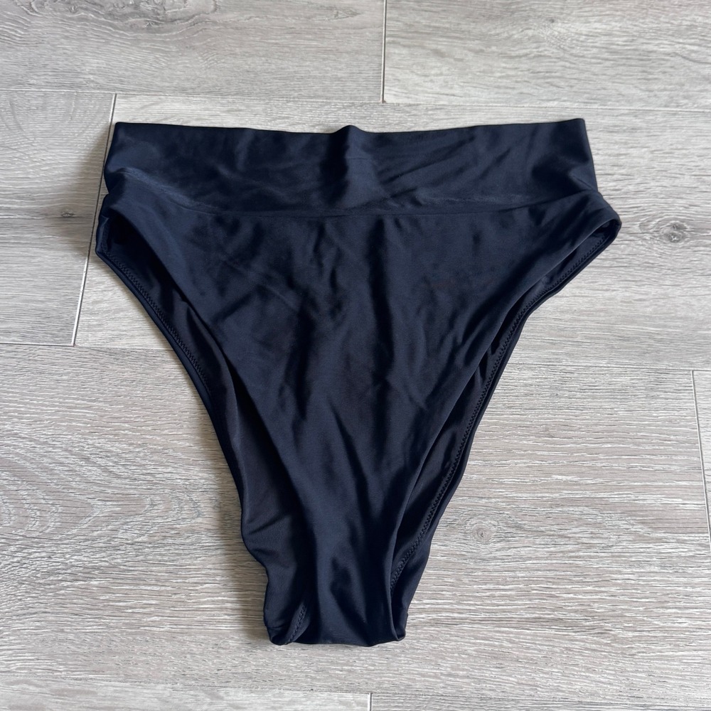 Aerie Womens High Cut Cheeky Bikini Bottoms Black High Waisted Ruched Mediu Mm